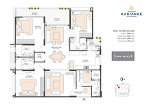 Luxury 3 BHK floor plan