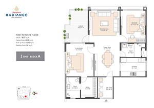 Block A 2 BHK floor plan