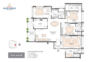 3 BHK floor plan manglam radiance