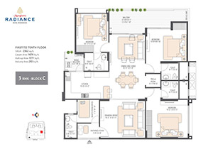 3 BHK floor plan